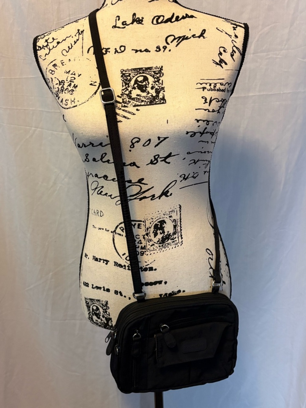 St. John's Bay Black Fabric Crossbody Bag with Zipper Pocket